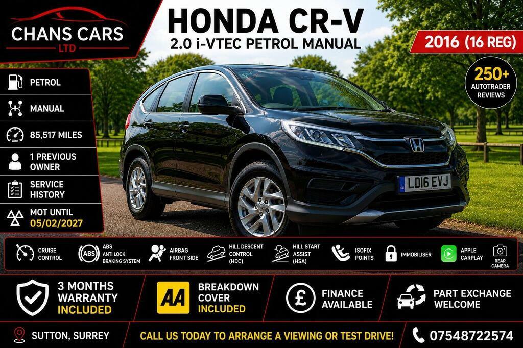 Honda Cr-V 2016 Honda Cr-v 2.0 I-vtec S Euro 6 Ss Black