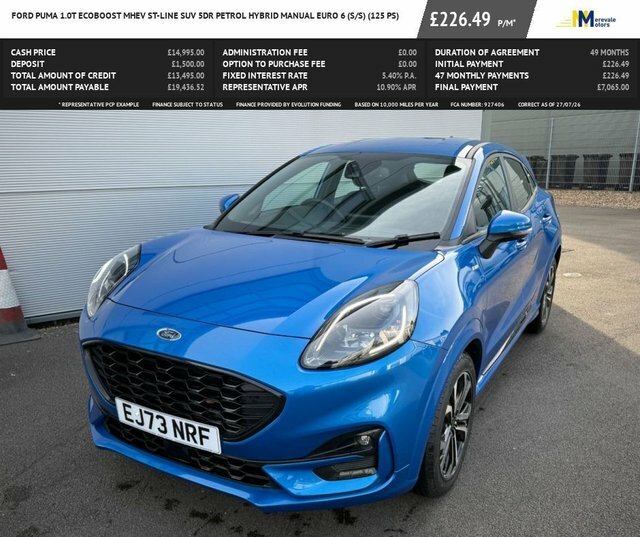 Ford Puma 1.0T Ecoboost Mhev St-line Suv Hybrid M Blue